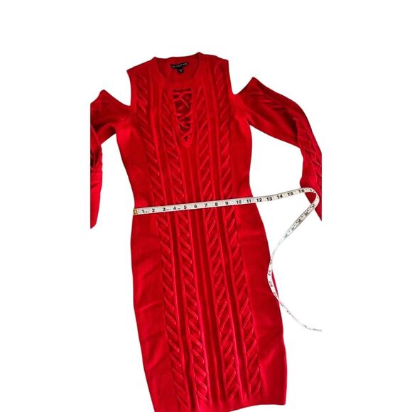 Guess Red Cold Shoulder Sweater Dress | Lace-Up Front Bodycon Knit | Size M - Picture 7 of 15